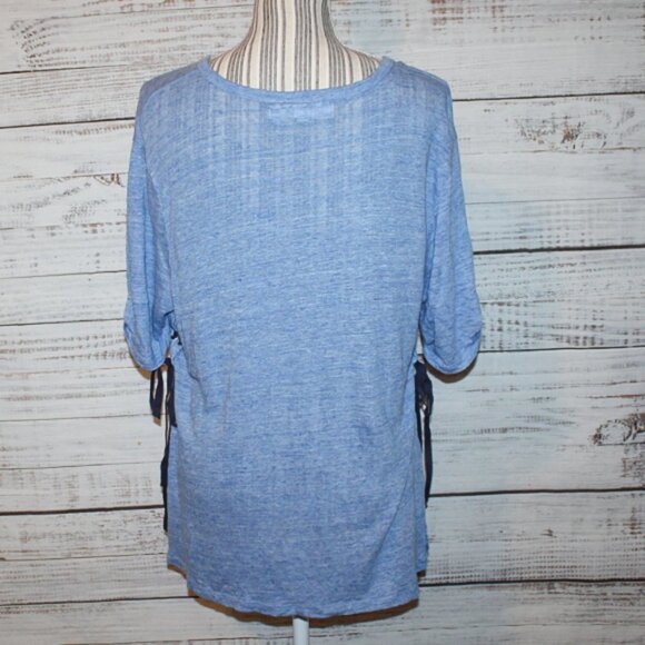 Derek Lam 10C Blue Linen Short Sleeve Shirt Tie Details Size Small - Picture 3 of 5